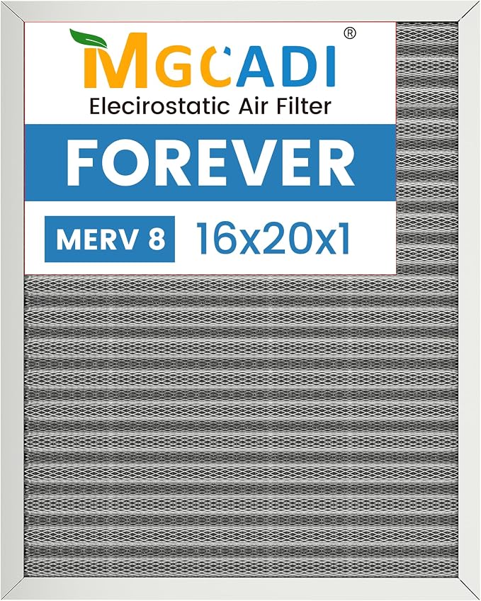 16x20x1 HVAC Furnace Air Filter, Lasts a Lifetime, Merv 8, the Last HVAC Filter by MGCADI