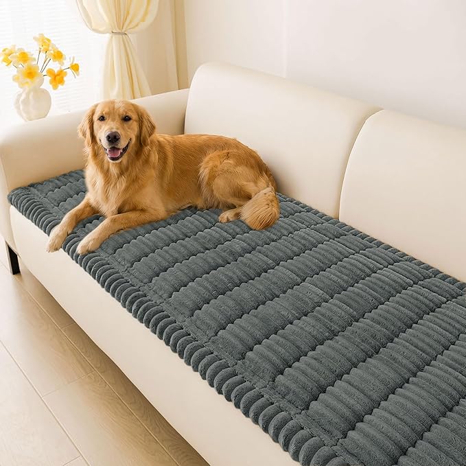 hyha Couch Covers for Dogs Washable, Non Slip Plush Dog Sofa Protectors, Fuzzy Pet Couch Covers for 3 Cushion Sofa Pet Friendly (Dark Grey, 27.6" x 88")