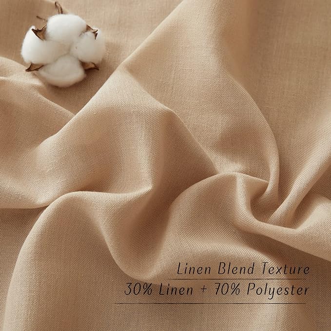NICETOWN Camel Linen Window Curtains 84 inches Long, Grommet Thick Flax Semi-Sheer Light Filtering Curtains & Drapes Privacy Assured with Light Filtering for Living Room, W55 x L84, 2 Pieces