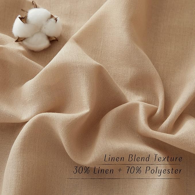 NICETOWN Rustic Linen 144 inch Long Curtains for Living Room, Grommet Privacy Added Thick Linen Weave with Light Filter Window Curtains & Drapes for Bedroom, Camel, W55 x L144, 2 Panels