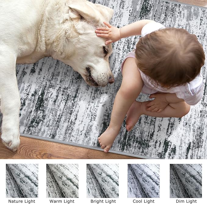 Lansny Modern Abstract Runner Rug 2x12, Black Grey White Washable Long Kitchen Runner Non-Slip Soft Hallway Rug Runner Thin Print Faux Wool Carpet for Entryway Bedroom Laundry Room Indoor Home Decor
