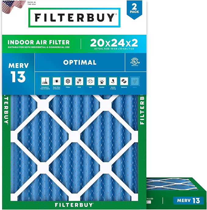Filterbuy 20x24x2 Air Filter MERV 13 Optimal Smoke & Allergy Defense, by Filterbuy