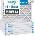 Aerostar 16x16x2 MERV 13, Pleated Air Filter, Box of 6, Made in the USA by AirFiltersDelivered