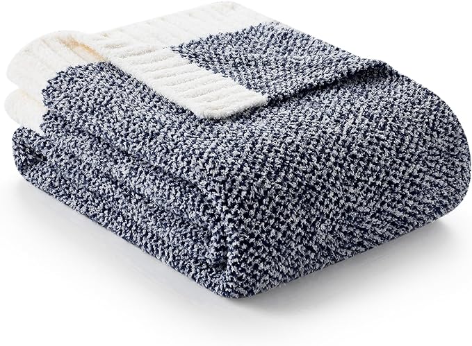 Snuggle Sac Navy Throw Blanket for Couch, Oversized Throw XL Super Soft Warm Blankets Cozy Knit Fuzzy Lightweight Throws for Sofa, Bed, Living Room, Heather Navy, 50x70 inches