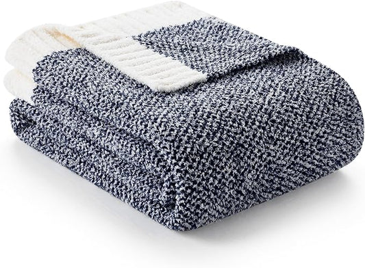 Snuggle Sac Navy Throw Blanket for Couch, Oversized Throw XL Super Soft Warm Blankets Cozy Knit Fuzzy Lightweight Throws for Sofa, Bed, Living Room, Heather Navy, 50x70 inches