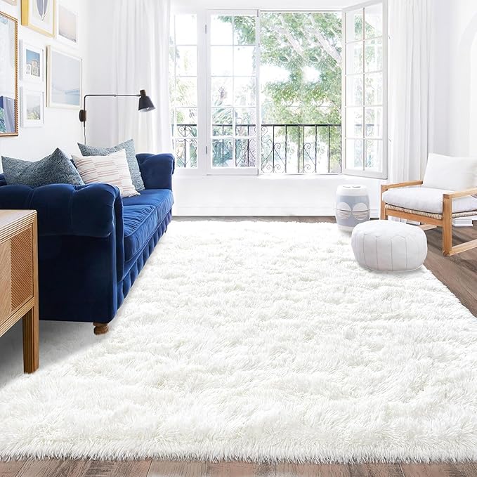 Rugs for Living Room 9x12, Soft Shaggy Modern Shag Area Rug for Bedroom, Upgrade Non-Slip Plush Fluffy Carpet for Kids Boys Girls Room Home Decor Aesthetic, Cream White