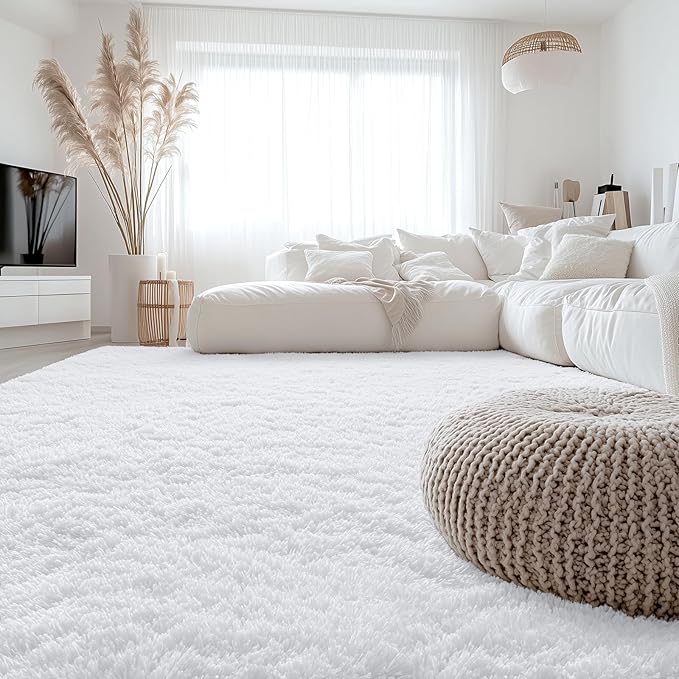 OLANLY 6x8 Machine Washable Large Area Rugs for Living Room, Bedroom, Soft Fluffy Shaggy Bedside Rug, Indoor Floor Carpet for Kids Girls and Boys, Dorms, Nursery, Home Decor Aesthetic, White