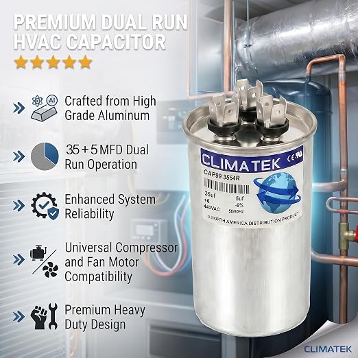 ClimaTek 35+5 MFD uf 370 or 440 Volt Dual Run Capacitor CAP99-3554R | Replaces - Image 5