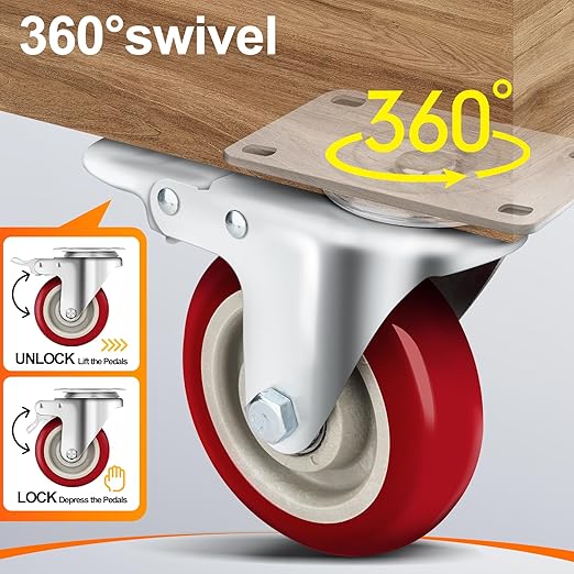 5 Inch Heavy Duty Caster Set of 4, Swivel Plate Castor Wheels - Image 5