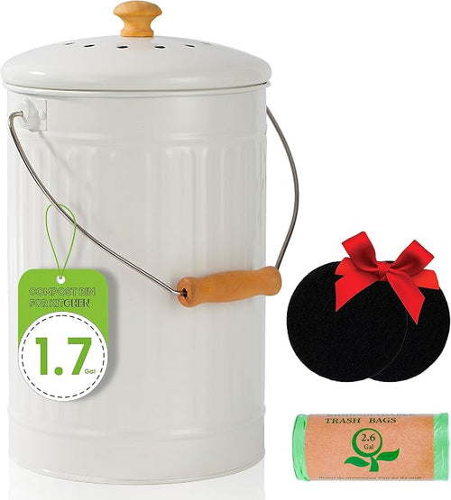 1.7 Gallon Kitchen Compost Bin, Indoor Countertop Compost Bin by TreaHome