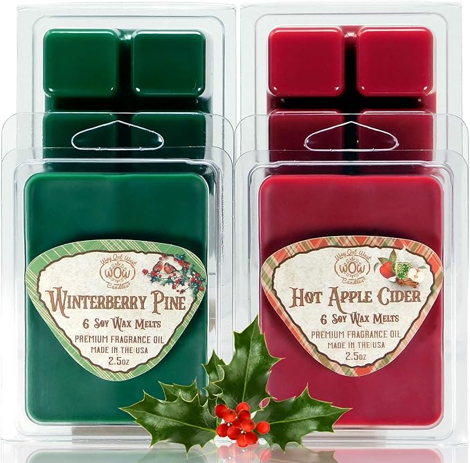 Soy Wax Melts Variety Pack of 4 – Winterberry Pine & Hot Apple Cider – Strongly by WayOutWestCandles