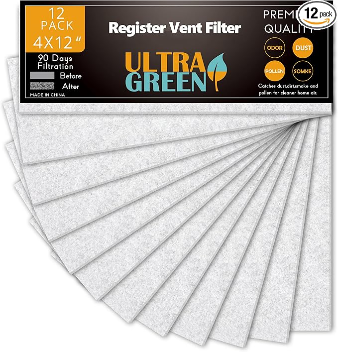 4" x 12" Air Vent Filters for Home Thin, ULTRA GREEN Vent Covers Replacement by ULTRA+GREEN