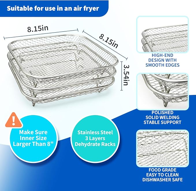 Air Fryer Rack Set of 3, Stackable Stainless Steel Air Fryer Basket Accessories - Image 2