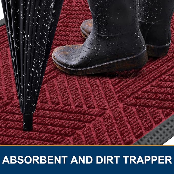 Smiry Front Door Mat Outside Entrance, Heavy Duty Sturdy Natural Rubber Doormat, Trap Dirt and Moisture, Easy Clean Low Profile Welcome Floor Mats for Indoor Outdoor Entry, 71x23 Inch, Wine Red