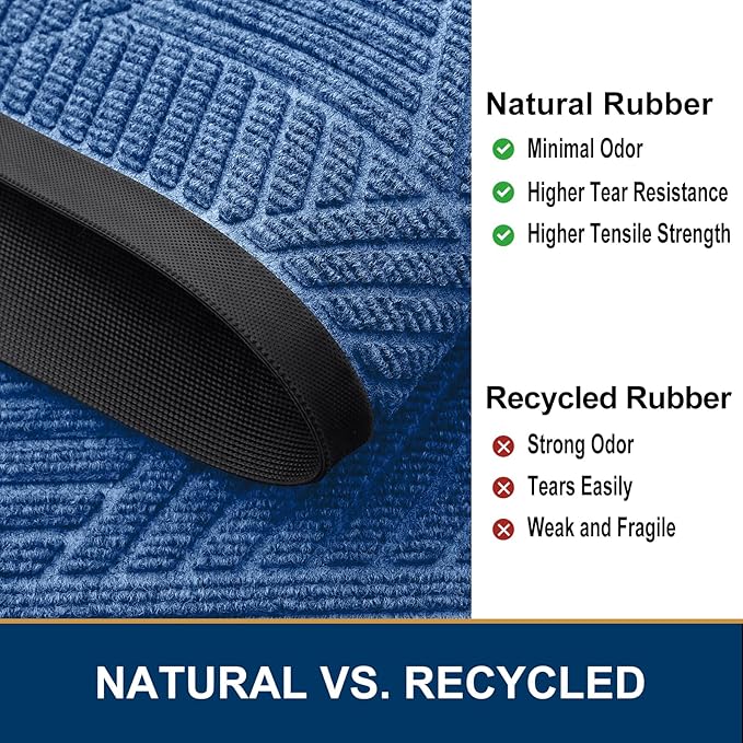 Smiry Front Door Mat Outside Entrance, Heavy Duty Sturdy Natural Rubber Doormat, Trap Dirt and Moisture, Easy Clean Low Profile Welcome Floor Mats for Indoor Outdoor Entry, 59x23 Inch, Blue