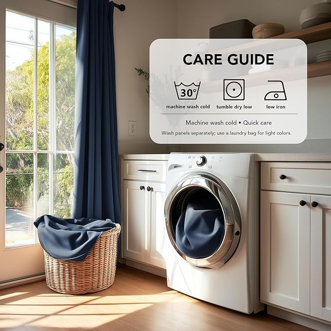 Deconovo Blackout Curtains, Thermal Insulated, W38 x L84 2 Panels, Back Tab, Machine Washable, Room-Darkening Drapes for Bedroom/Living Room Navy Blue