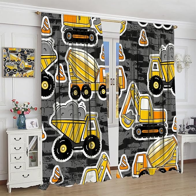 Kids Construction Excavator Window Curtains - Image 3