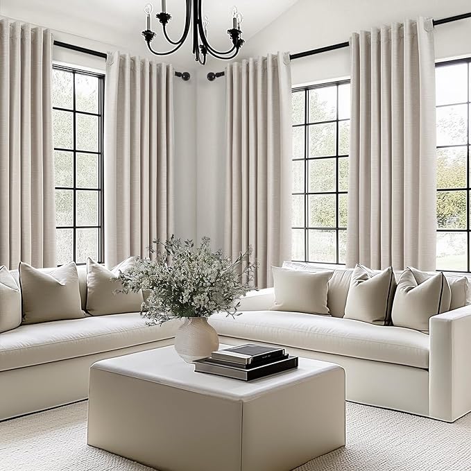 Beige Color Blackout Curtains 90 Inch Long 2 Panels,Back Tab Pleated Heading Tape with Hooks,Minimalist Completely Shaded Thermal Insulated Noise Reducing French Door Drapes Oatmeal