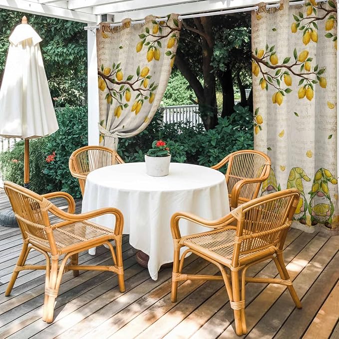 Summer Gnome Outdoor Curtains for Patio Gnome Lemon Leaf Vintage Waterproof - Image 4