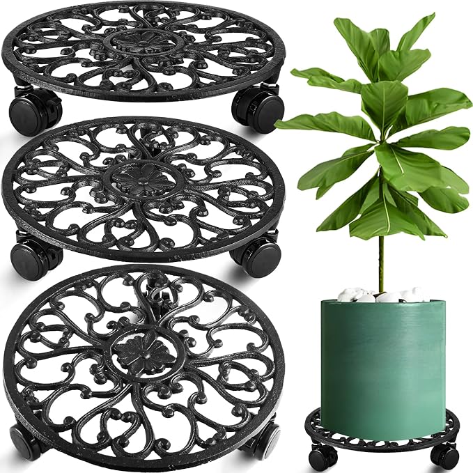 3 Packs 11 Inch Rolling Plant Stand by Planterhoma