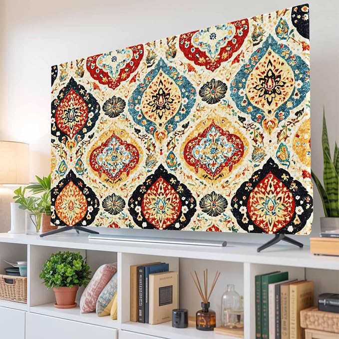 Retro Boho Moroccan Geometric Indoor TV Cover, Elastic TV Screen Protector - Image 6
