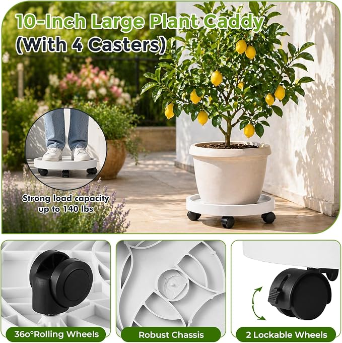 5 Pack Plant Caddy with Wheels Rolling Plant Stand with Wheels 10 Inch Plant - Image 4