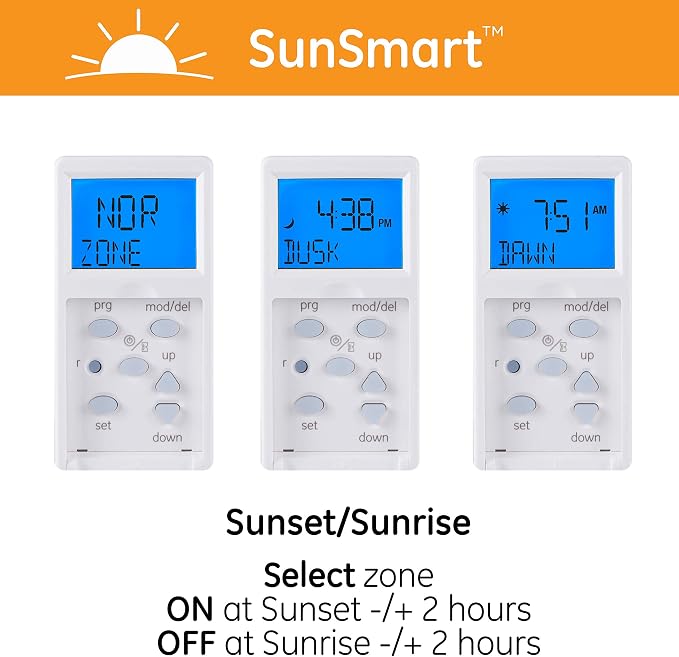 GE SunSmart 7-Day In-Wall Digital Timer Switch, Auto Sunrise/Sunset, Weekly - Image 4