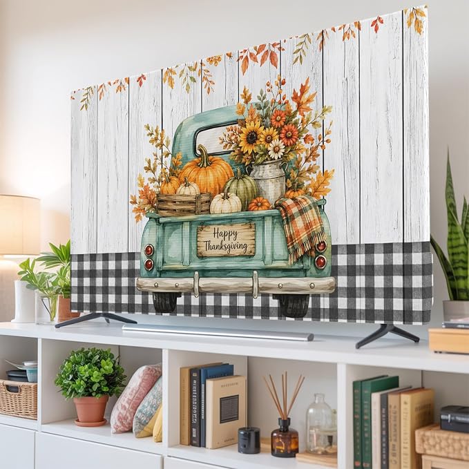 Happy Thanksgiving Green Truck Indoor TV Cover, Elastic TV Screen Protector - Image 6