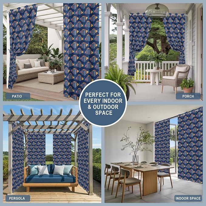 Fish Outdoor Curtains for Patio Vintage National Wind Fish Blue Waterproof - Image 8