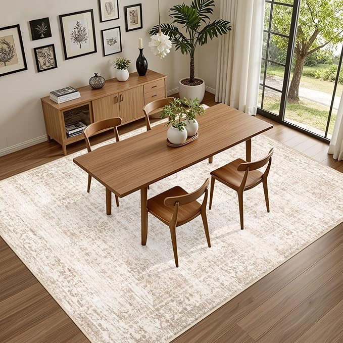 Area Rugs 10x12 Living Room Rug: Washable Rug Soft Vintage Boho Carpet Indoor Floor Non-Slip Stain Resistant Large Carpets for Bedroom Dining Room Farmhouse Nursery Home Office Beige