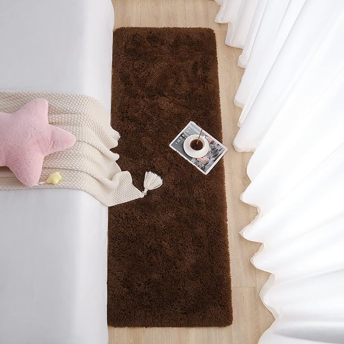 Chicrug Soft Runner Rug for Bedroom Living Room Plush Fluffy Rug 2x10 Feet, Shag Furry Runner Carpet Non Shedding for Nursery Children Kids Girls Room Home Decorative, Coffee
