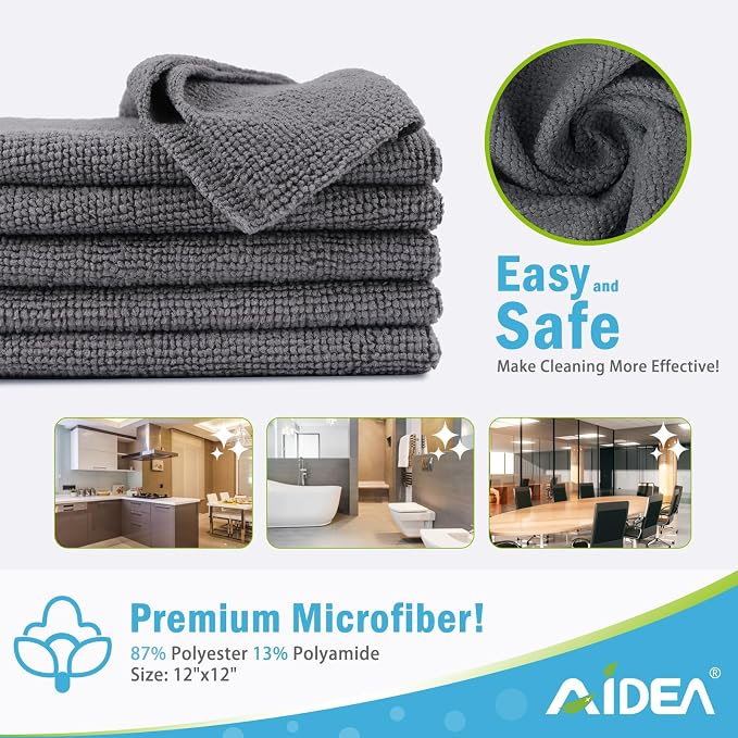 AIDEA Microfiber Cleaning Cloth Grey-200PK, Soft Absorbent Rags, Microfiber - Image 6