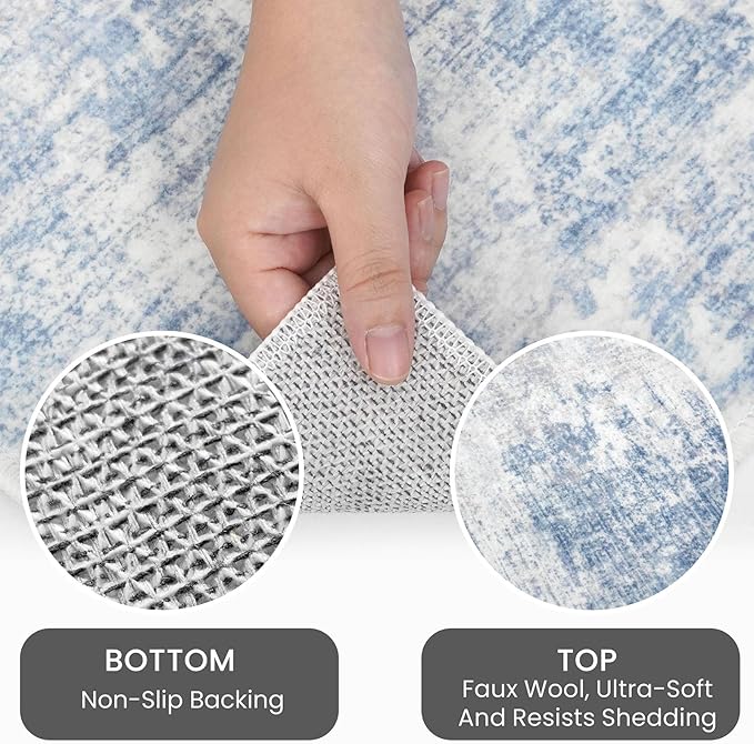 IOHOUZE Abstract Runner Rug 2x8 Ft Washable Runners for Hallways, Non Slip Kitchen Runner Printed Faux Wool Entryway Runner Indoor, Modern Floor Carpet for Hall Kitchen Bedroom, Light Blue Grey