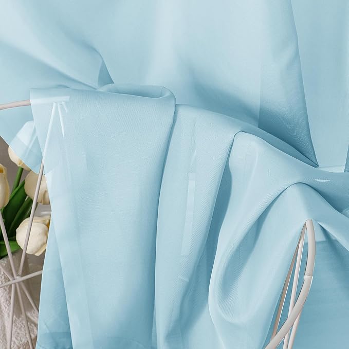 Aiyufeng 2 Pack: Basic Sky Blue Sheer Curtain Drapes 63 Inch Length 2 Panels for Living Room, Light Filtering Voile Drapes for Bedroom, Patio, Sliding Door, Each 40" W x 63" L