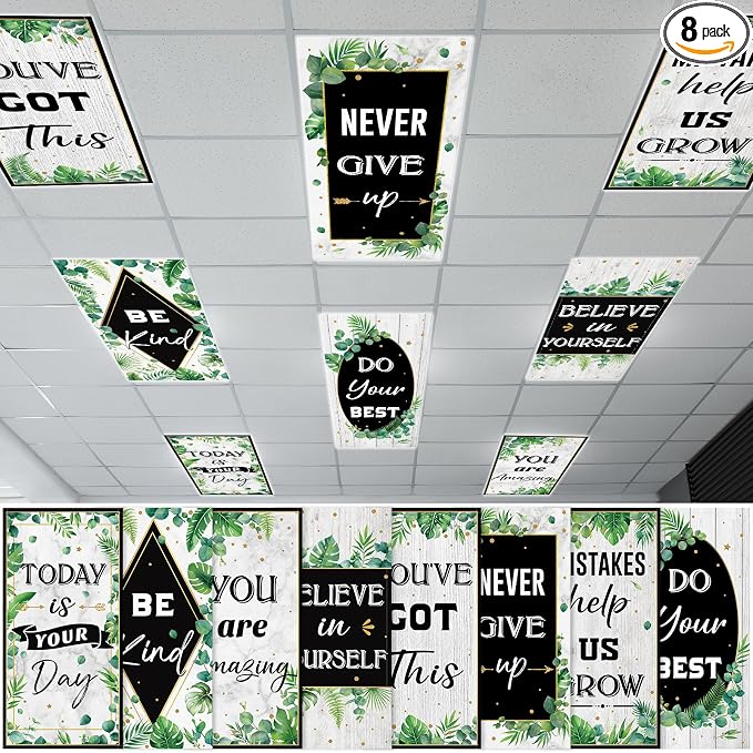 8Pcs Classroom Light Covers for Fluorescent Lights, Eucalyptus Leaf by Shemilly