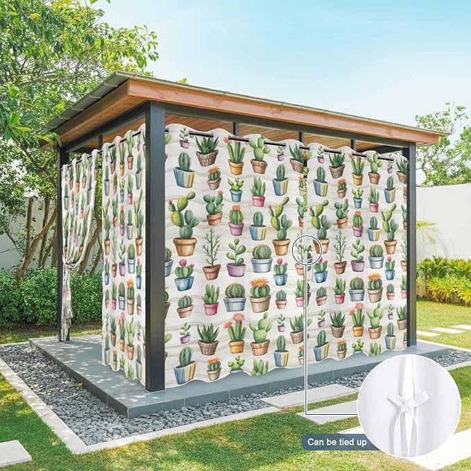 Summer Cactus Outdoor Curtains for Patio Cactus Tropical Plant Wooden - Image 7