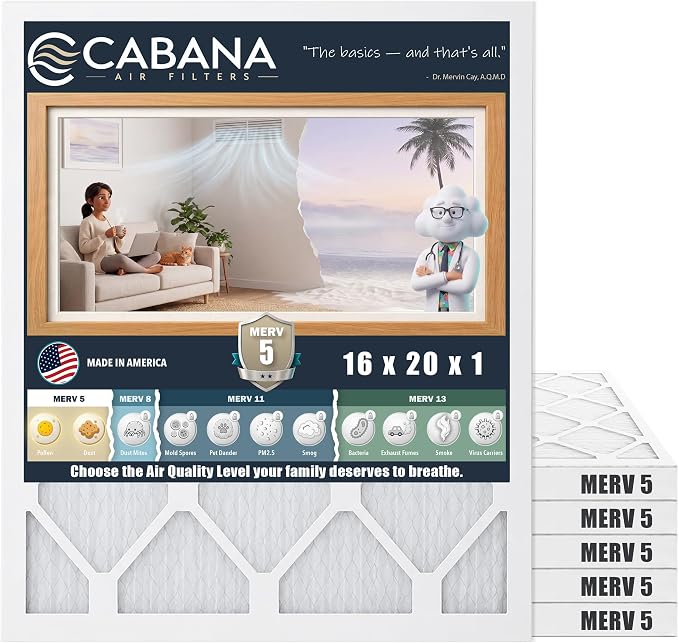 Cabana Filters 6-Pack 16x20x1 MERV 5 AC Furnace Air Filter, Pleated Filters - Image 2
