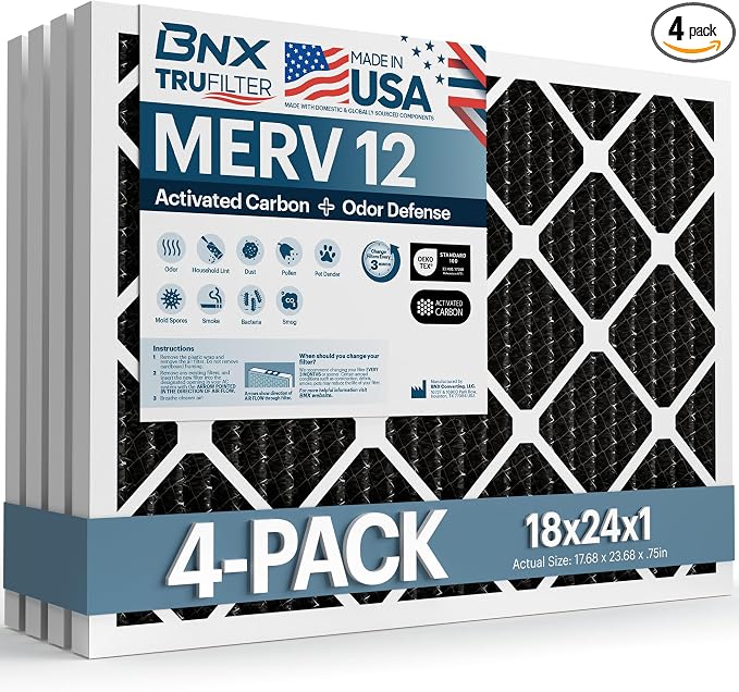 BNX TruFilter 18x24x1 MERV 12 Odor Defense AC Furnace Air Filter by BNX