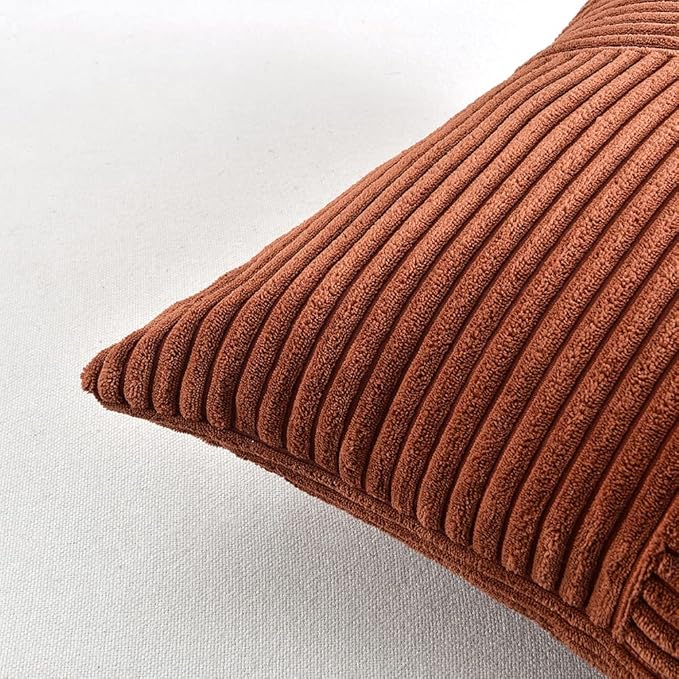 Fancy Homi 2 Packs Rust Samll Decorative Throw Pillow Covers 14x14 Inch with for Couch Bed, Rustic Farmhouse Boho Home Decor, Soft Corss Patchwork Corduroy Square Terracotta Cushion Case 35x35 cm