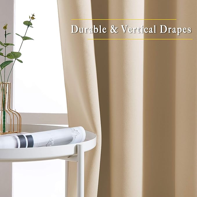 NICETOWN Biscotti Beige Cafe Curtains 36 inches Long, Grommet Thermal Drapes Room Darkening Short Window Treatments for Bathroom, 2 Panels, W52 x L36