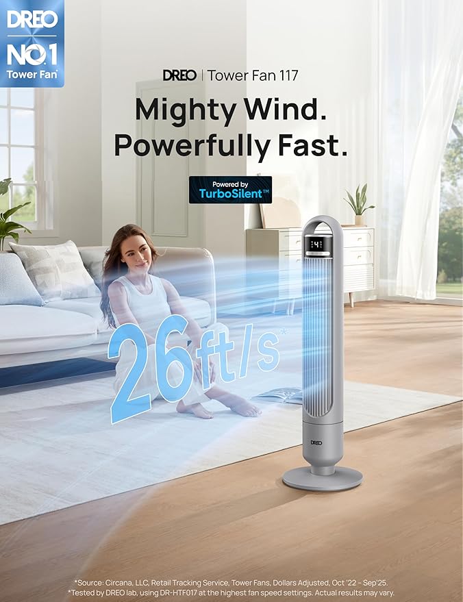 DREO Tower Fan for Bedroom, 4 Speeds, 3 Modes Standing Fans for Room - Image 2