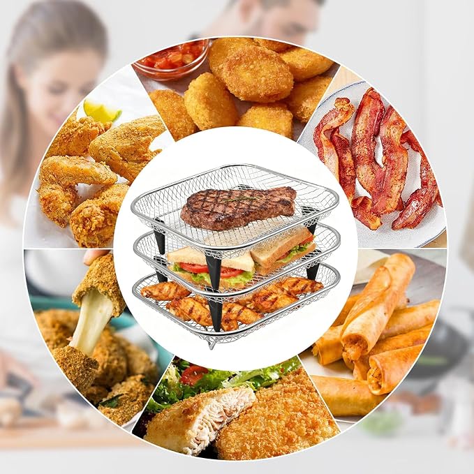 3 Tiers Air Fryer Mesh Baskets, 8×8×1.7 Inch Stackable Square Stainless Steel - Image 7
