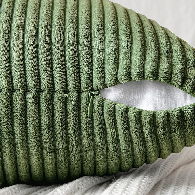 MIULEE Moss Green Decorative Euro Sham Pillow Covers 24x24 Inch for Bed Couch Sofa Spring Decor Pack of 2 Boho Farmhouse Throw Pillows Soft Cross Corduroy Patchwork Textured Cushion Cases