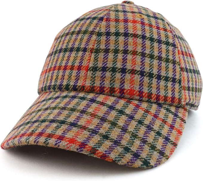 Trendy Apparel Shop Plaid Checker Wool Blend Unstructured Baseball Cap by TrendyApparel