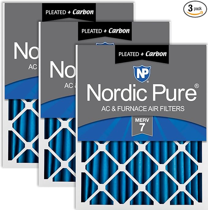 Nordic Pure 24x30x2 Pleated MERV 7 Plus Carbon Air Filters 3 Pack | Actual by NordicPure