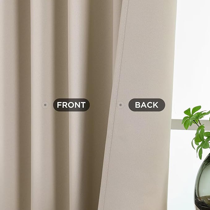 Joydeco Blackout Curtains 108 Inches Long 2 Panels Set, Thermal Insulated Long Curtains& Drapes 2 Burg, Room Darkening Drapes for Bedroom Living Room Window (Light Beige, W37 x L108 Inch)
