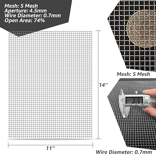 AMZDEPOT 2 Pack 14"x11" Wire Mesh, 5 Mesh Crimped Stainless Steel Mesh - Image 2