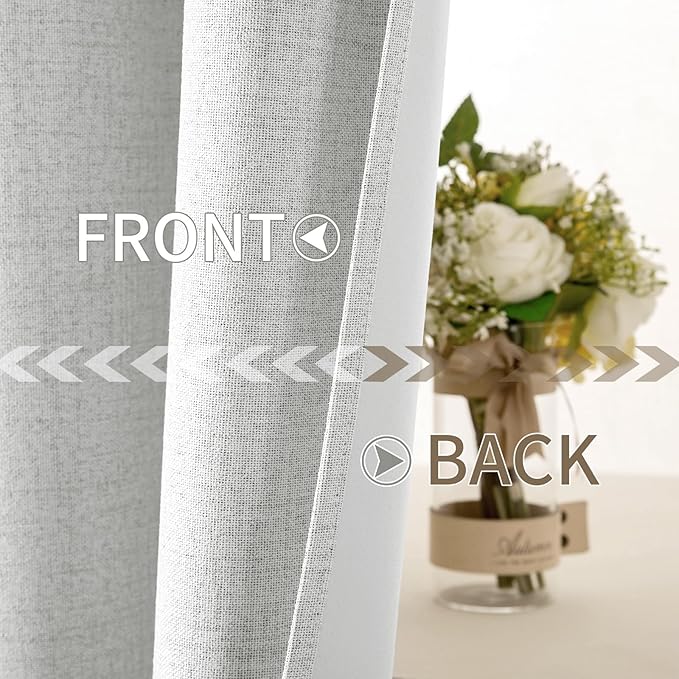 MIULEE Linen Textured Curtains Solid 100% Blackout for Bedroom Thermal Insulated Heathered White Grommet Room Darkening Curtains & Drapes Luxury Decor for Living Room Nursery 52 x 72 Inch (2 Panels)