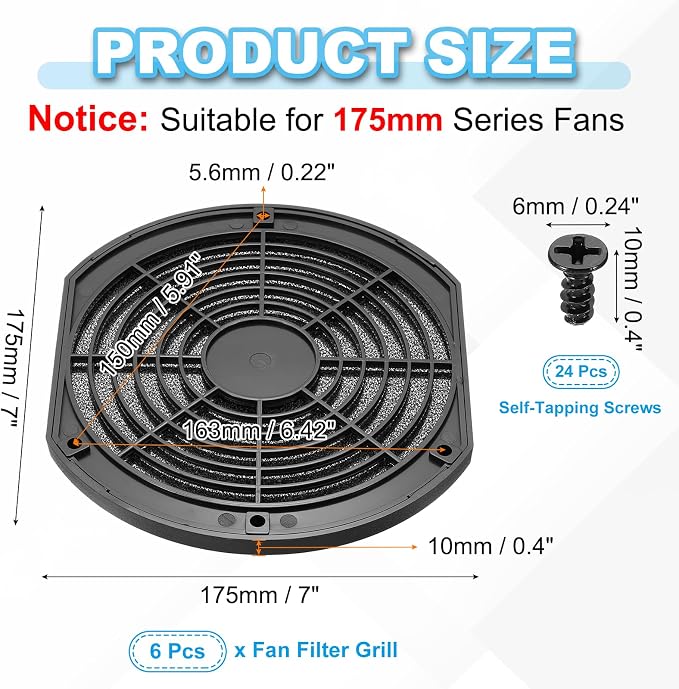 PATIKIL 170mm Fan Filter Grill - Image 2