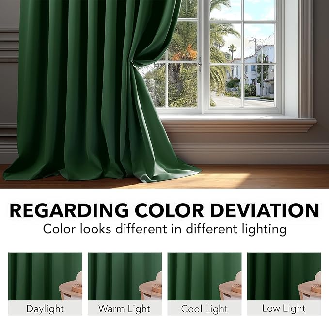 Deconovo Blackout Curtains, Thermal Insulated, W52 x L72 2 Panels, Back Tab, Machine Washable, Room-Darkening Drapes for Bedroom/Living Room Dark Forest